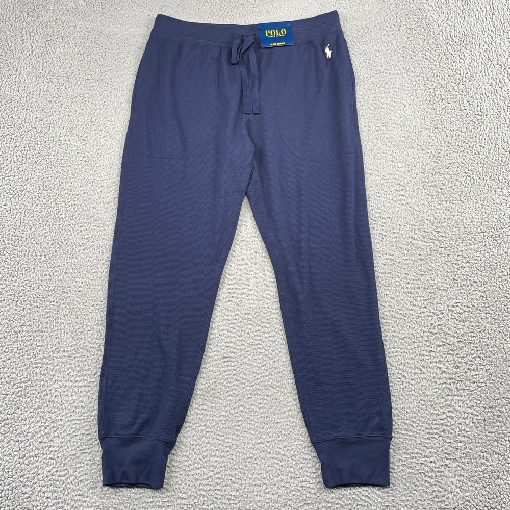 Polo Ralph Lauren Sleep Jogger Mens XL Navy Blue Waffle Knit Lounge Pants NEW